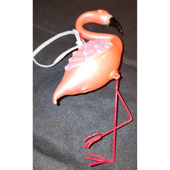 Pink Flamingo Hanging Ornament With Glitter Accents & Red Metal Legs - Picture 5 of 7